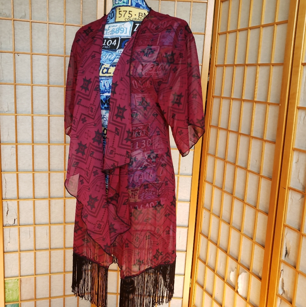 LuLaRoe Boho Kimono Fringe Coverup - Picture 5 of 7